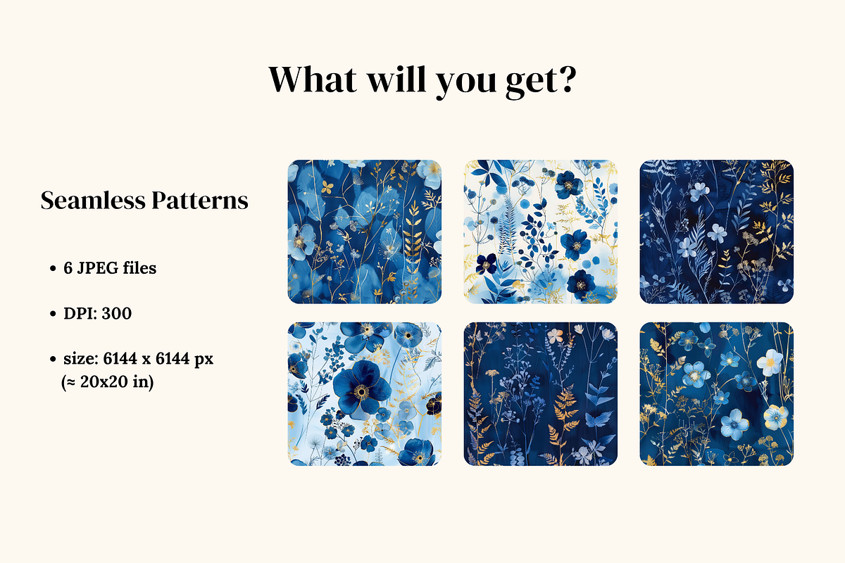 Cyanotype Gold Seamless Patterns, a Pattern Graphic by Ninterints (Photo 5 of 13)