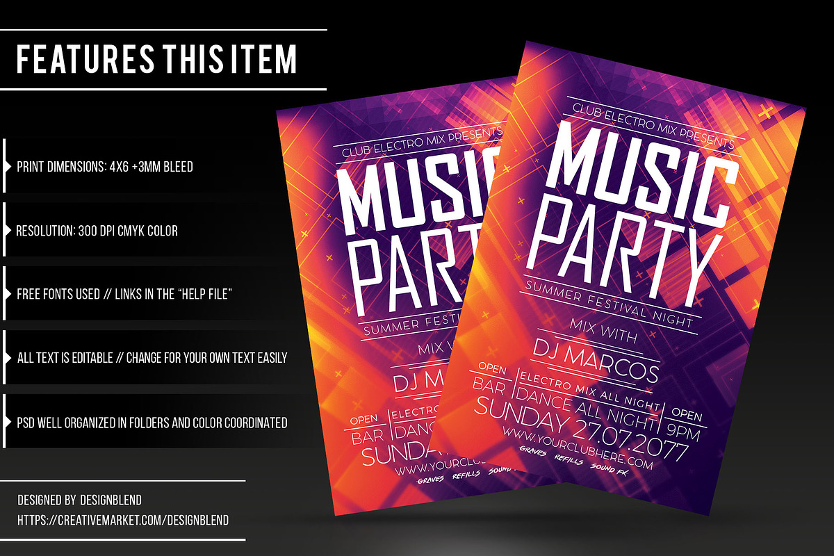 Music Party Flyer Template, a Flyer Template by designblends@gmail.com (Photo 2 of 3)
