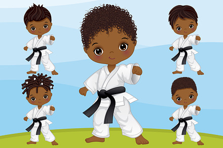 Vector Black Girl Practicing Karate