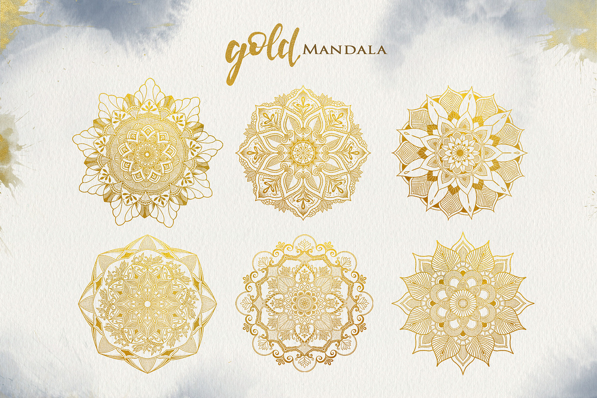 Watercolor & Gold Hand Drawn Mandala, an Object Illustration by Papatongartist (Photo 7 of 9)
