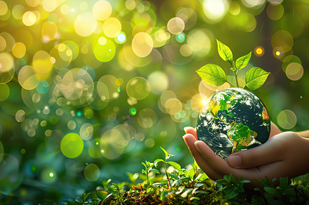 Human hand cradling a small globe ag, a Photo by LOGOCREATIVE