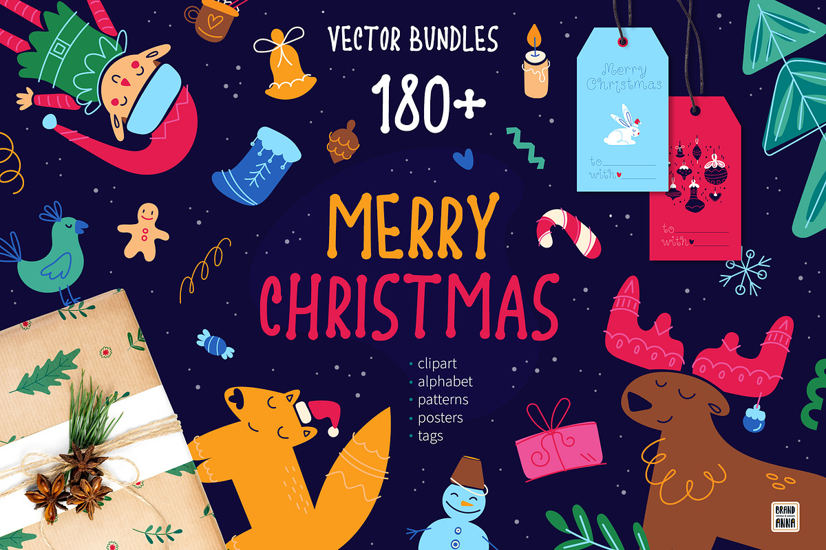 Merry Christmas vector bundle, an Illustration by Brandianna (Photo 1 of 12)