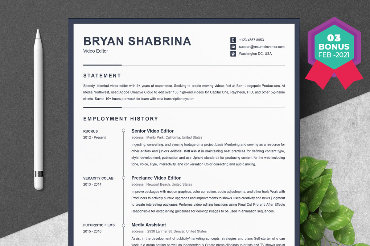 Resume/CV Bundle | 200+ for $29, a Resume Template by ResumeInventor (Photo 164 of 207)