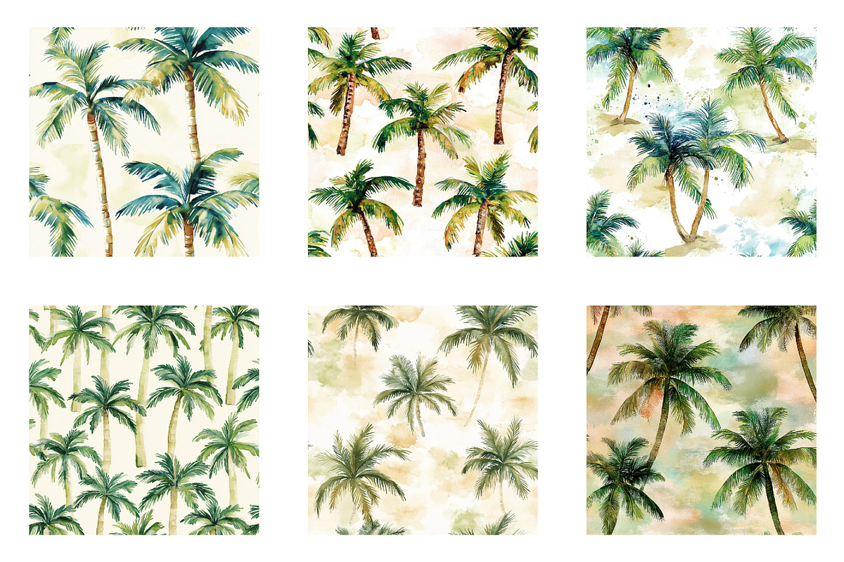 Watercolor Palm Trees Digital paper, an Illustration by Designworld (Photo 2 of 5)
