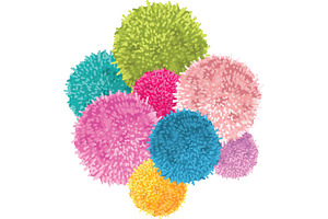 Vector Bunch of Colorful Baby Kids Birthday Party Pom Poms Element. Great for handmade cards, invitations, wallpaper, packaging, nursery designs.