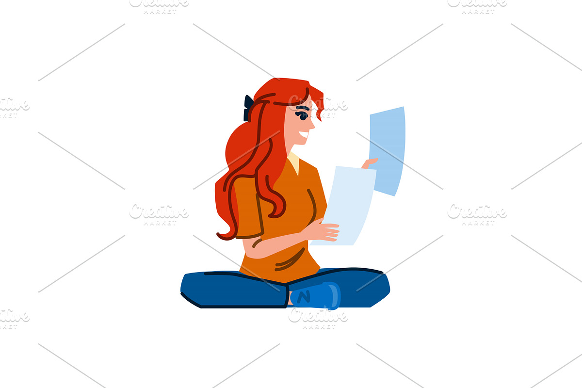 Smiling woman reading documents, a Finance Illustration by pikepicture