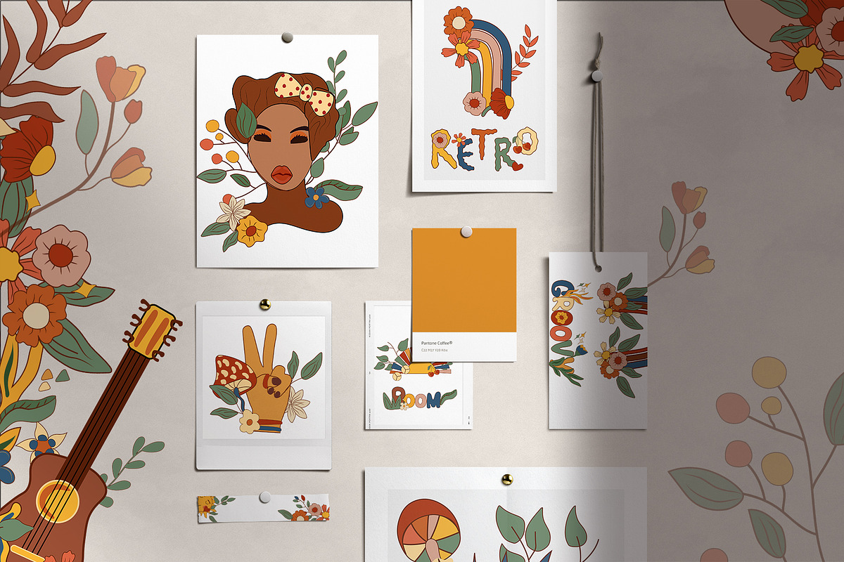 POSITIVE RETRO, BOHO GROOVY CLIPART, a Decorative Illustration by Usis (Photo 11 of 20)