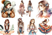 Watercolor Boho Girls Clipart, an Illustration by Designking (Thumbnail 2 of 4)