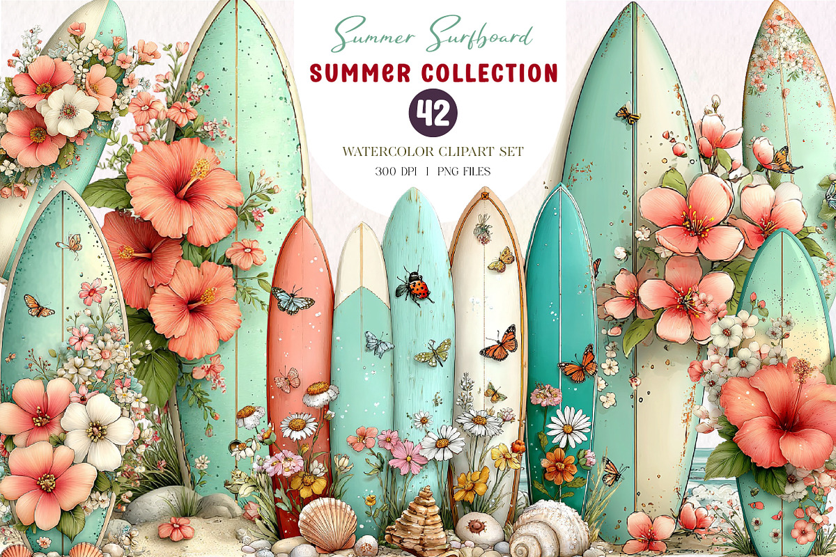 Summer Surfboard Clipart, an Illustration by CreationArt (Photo 1 of 10)