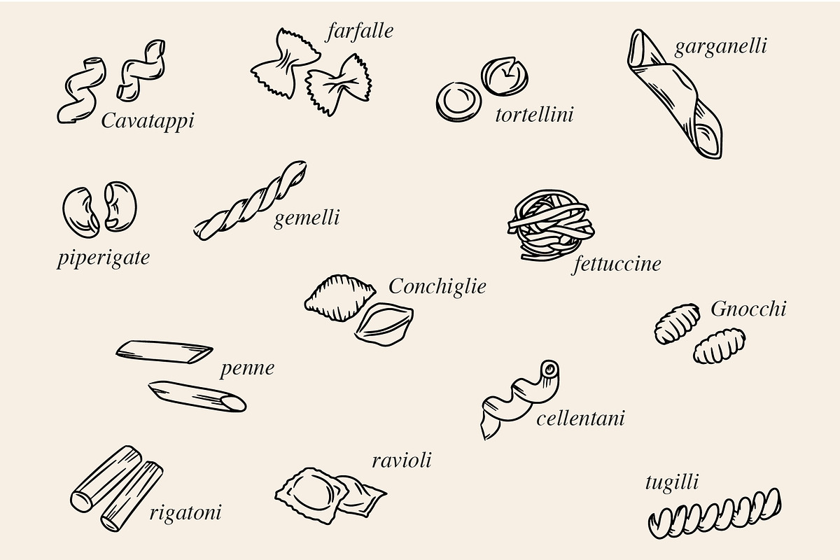 Italian Pastas Illustrations, a Decorative Illustration by ginni illustrations (Photo 2 of 6)