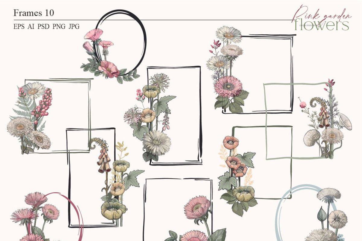 Pink garden flowers, a Decorative Illustration by Collection by VY (Photo 9 of 10)
