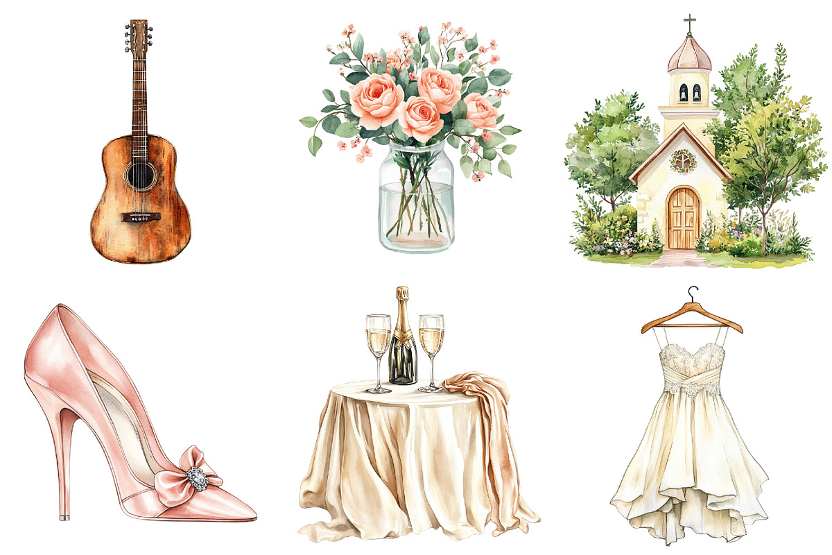 Watercolor Wedding Clipart Bundle, a Seasonal Illustration by CitraGraphics