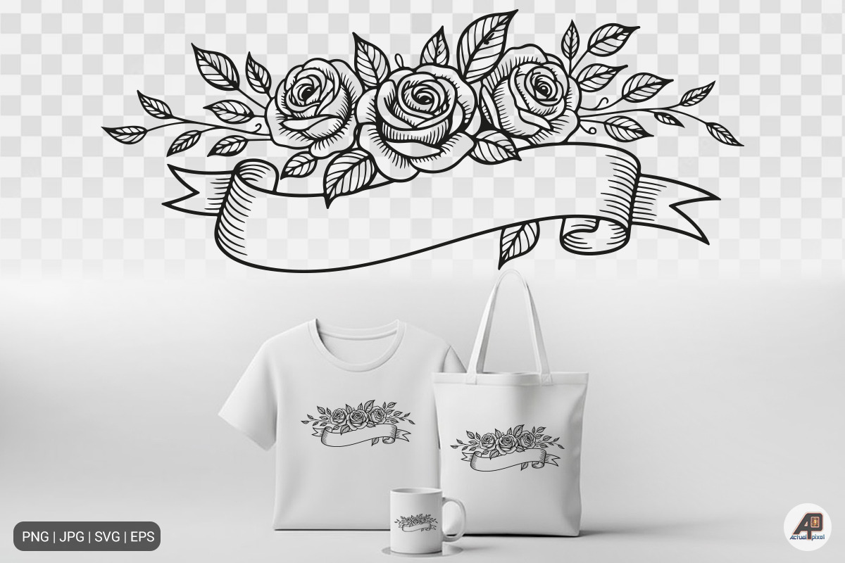 Rose Floral Ribbon Banner Bundle, an Illustration by Actual Pixel (Photo 5 of 9)