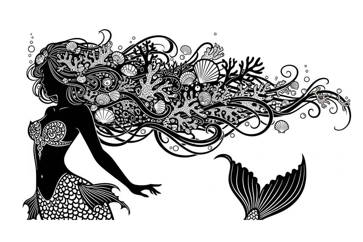 Fantasy Flowing Hair Mermaid Bundle, an Illustration by jahid234 (Photo 2 of 31)