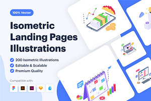Isometric Landing Page Illustrations, a Work Illustration by Brickclay
