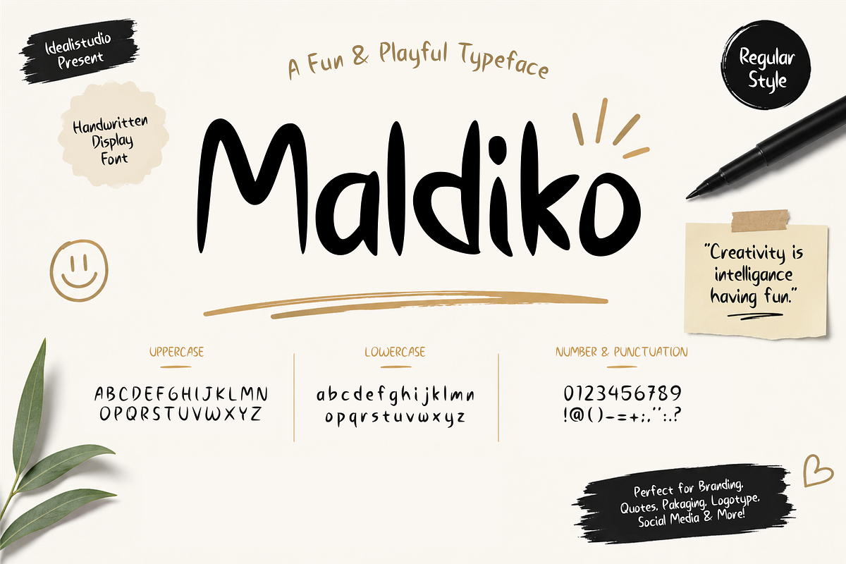 Maldiko – Playful Handwritten, a Handwritten Font by idealistudio (Photo 1 of 5)
