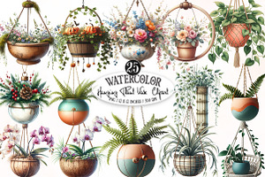 Hanging Plant Vase Watercolor Clipar, an Illustration by Designking