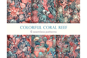 Seamless Patterns Coral & Seaweed