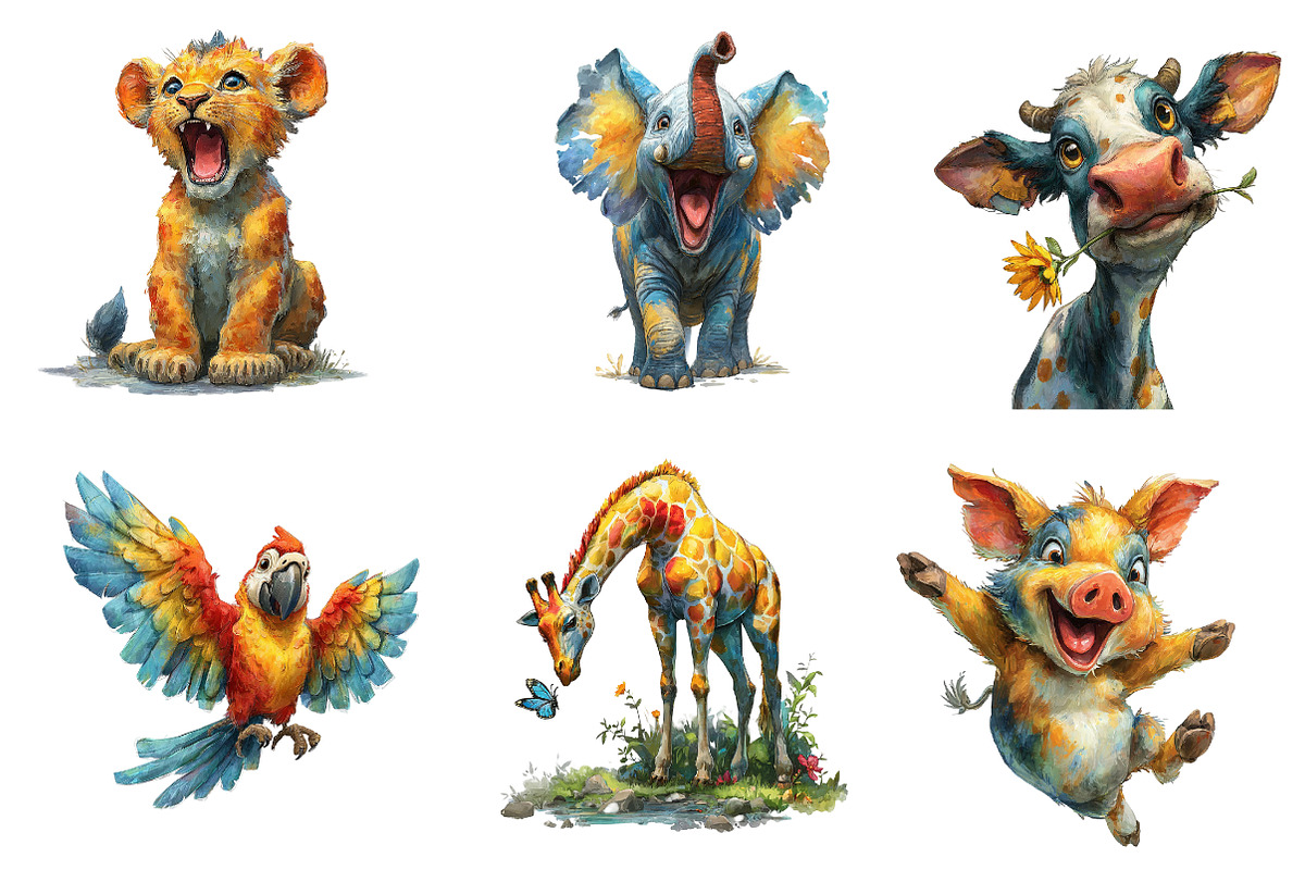 Watercolor Quirky animals Clipart, an Illustration by CreationArt (Photo 3 of 5)