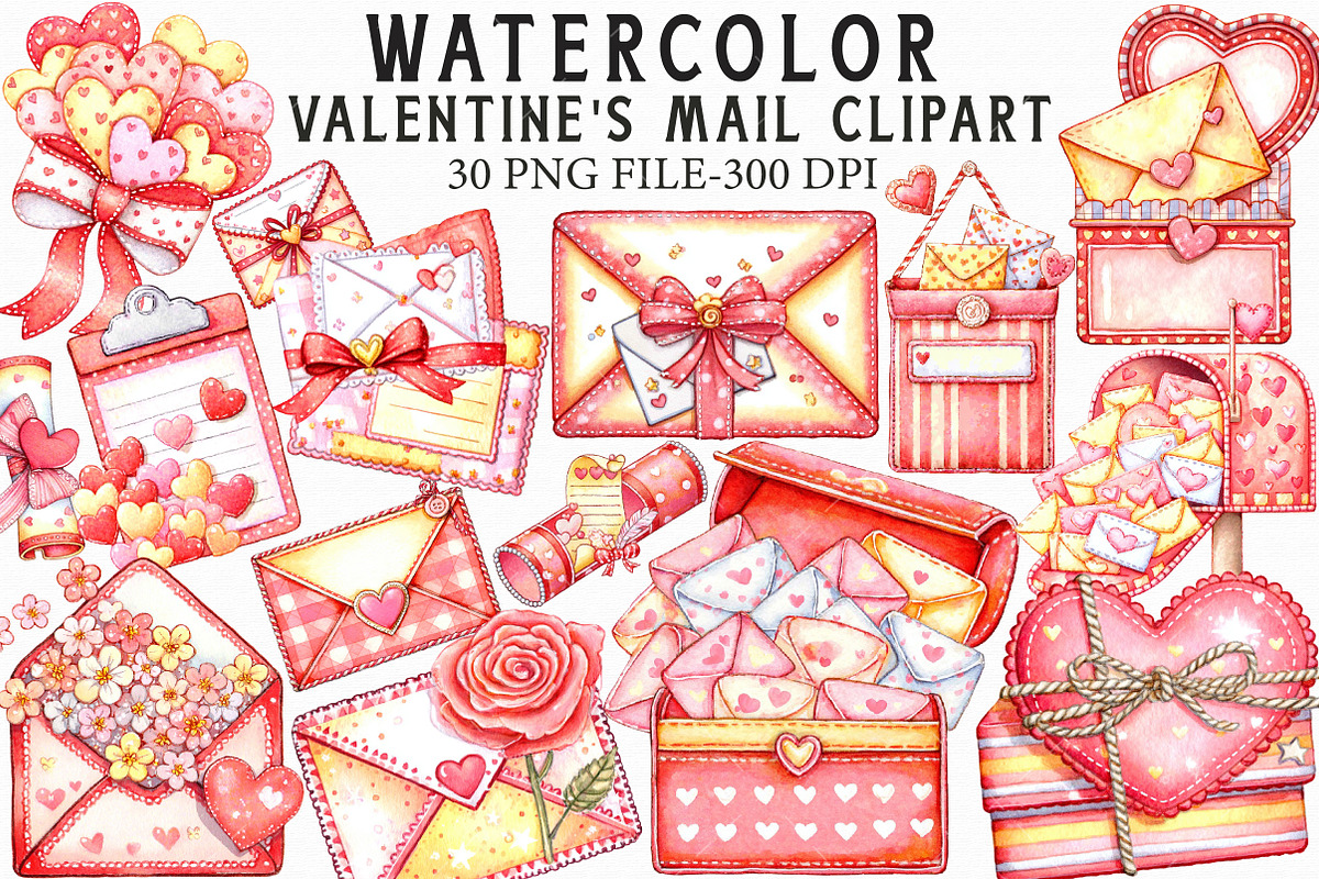 Valentine's Mail Clipart, an Illustration by Libby Wishes (Photo 1 of 7)
