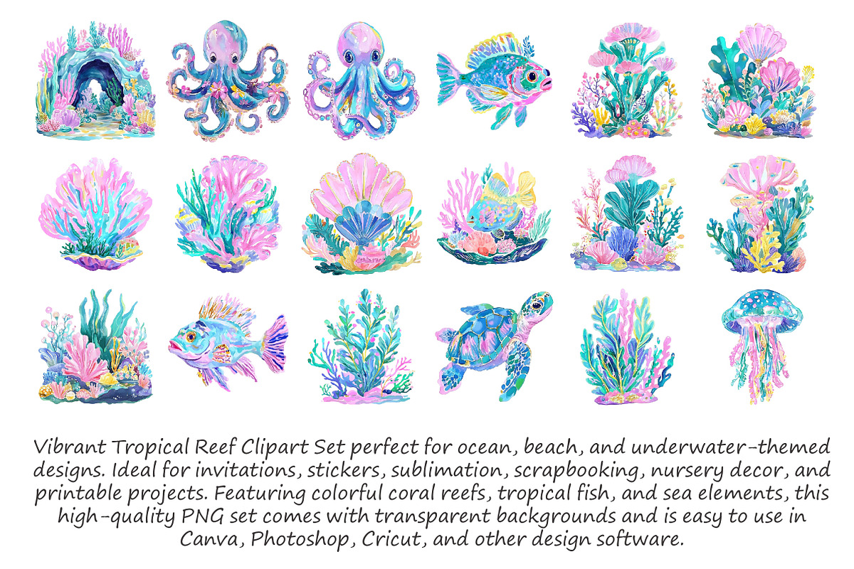 Tropical Reef Clipart Set, an Illustration by Libby Wishes (Photo 2 of 4)