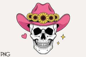 Pink Cowgirl Skull PNG, an Illustration by Black Bird Studio