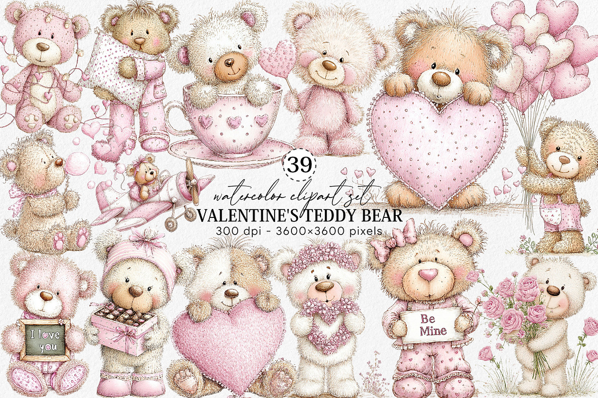 Watercolor Valentine's Teddy Bear, an Illustration by Canvas Craft (Photo 1 of 6)