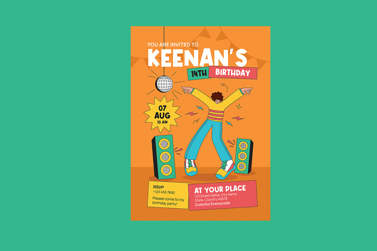 Birthday Invitation Teen Retro Music, a Card Template by Neermana (Photo 1 of 4)