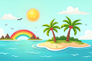 Island With Rainbow And Clear Blue S, a Photo by LOGOCREATIVE