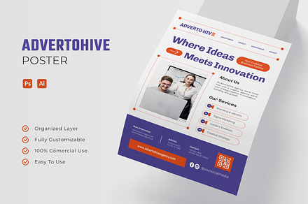Advertohive Agency Business - Poster, a Poster Template by Esensifiksi.studio