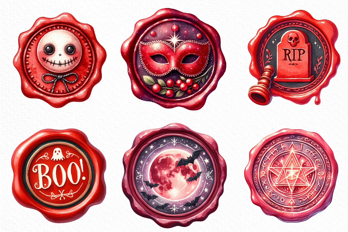 Halloween Red Wax Seal Stamp Clipart, an Illustration by Craft Nest (Photo 2 of 6)