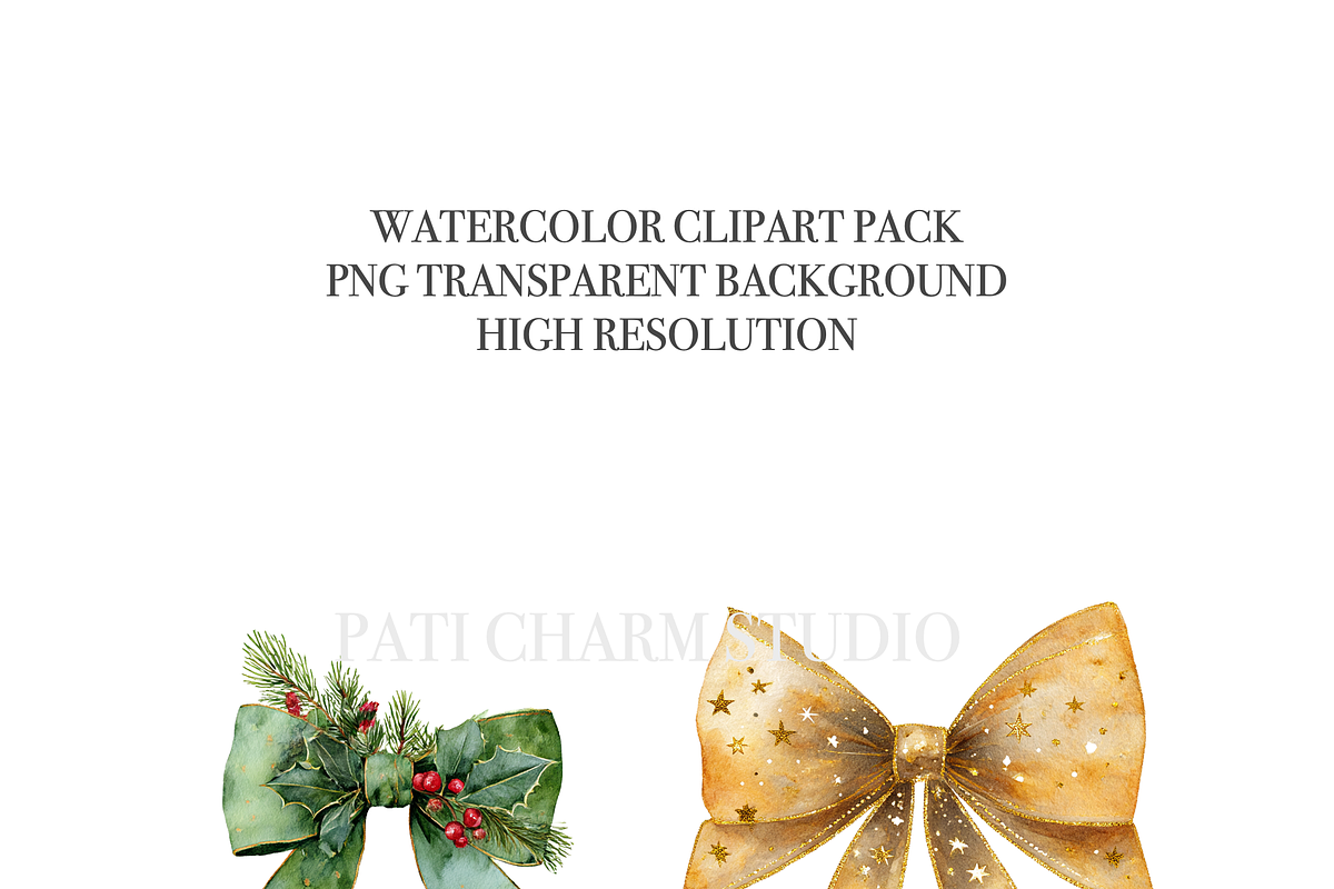16 Christmas Bows Clipart, a Decorative Illustration by Pati Charm Studio (Photo 4 of 8)