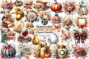 Watercolor Elegant Autumn Clipart, a Seasonal Illustration by Canvas Craft