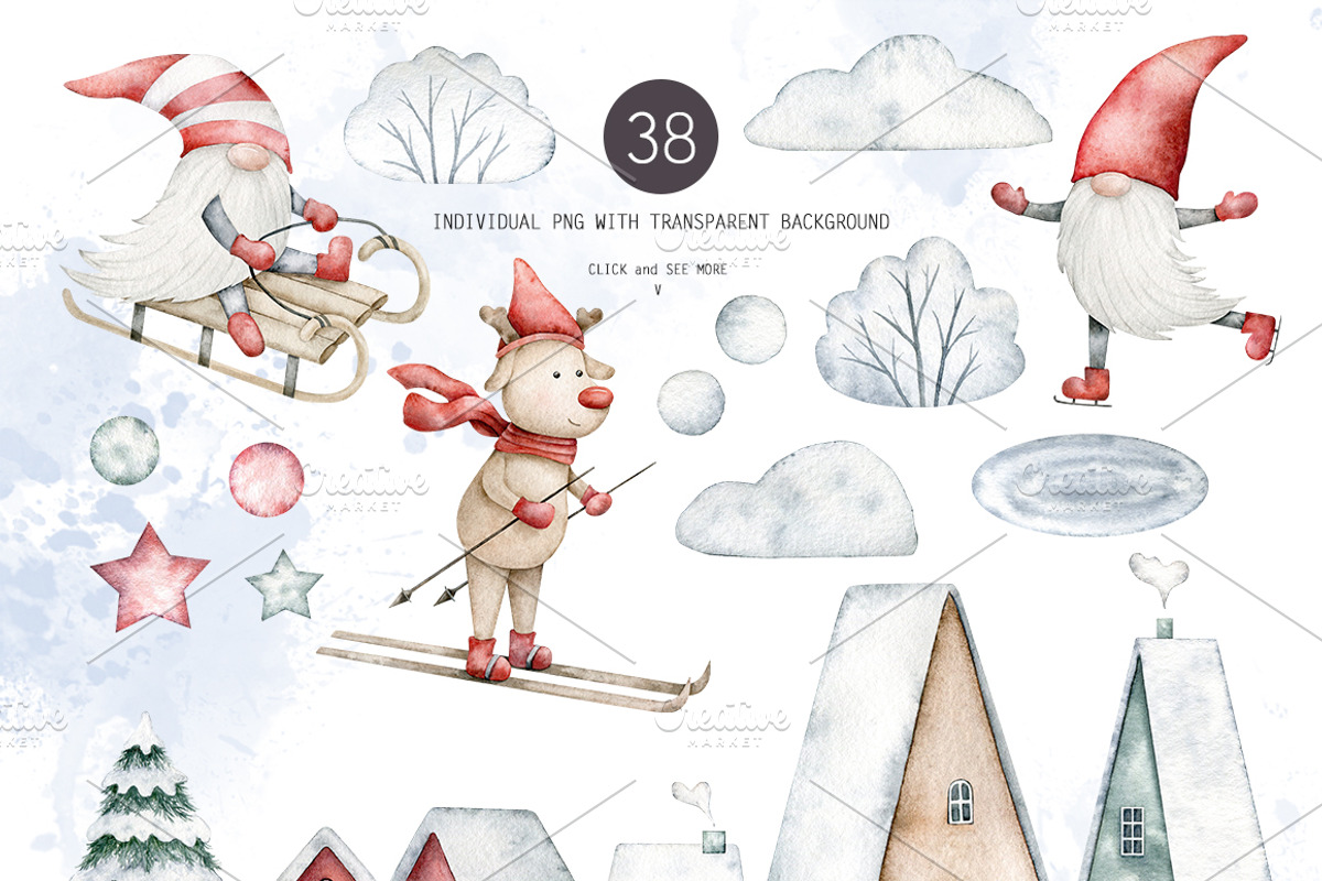 Christmas gnome watercolor clipart, an Illustration by Daryartsy (Photo 7 of 11)