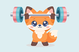Cartoon Fox Working Out with Barbell, an Animal Illustration by Artpon Illustration