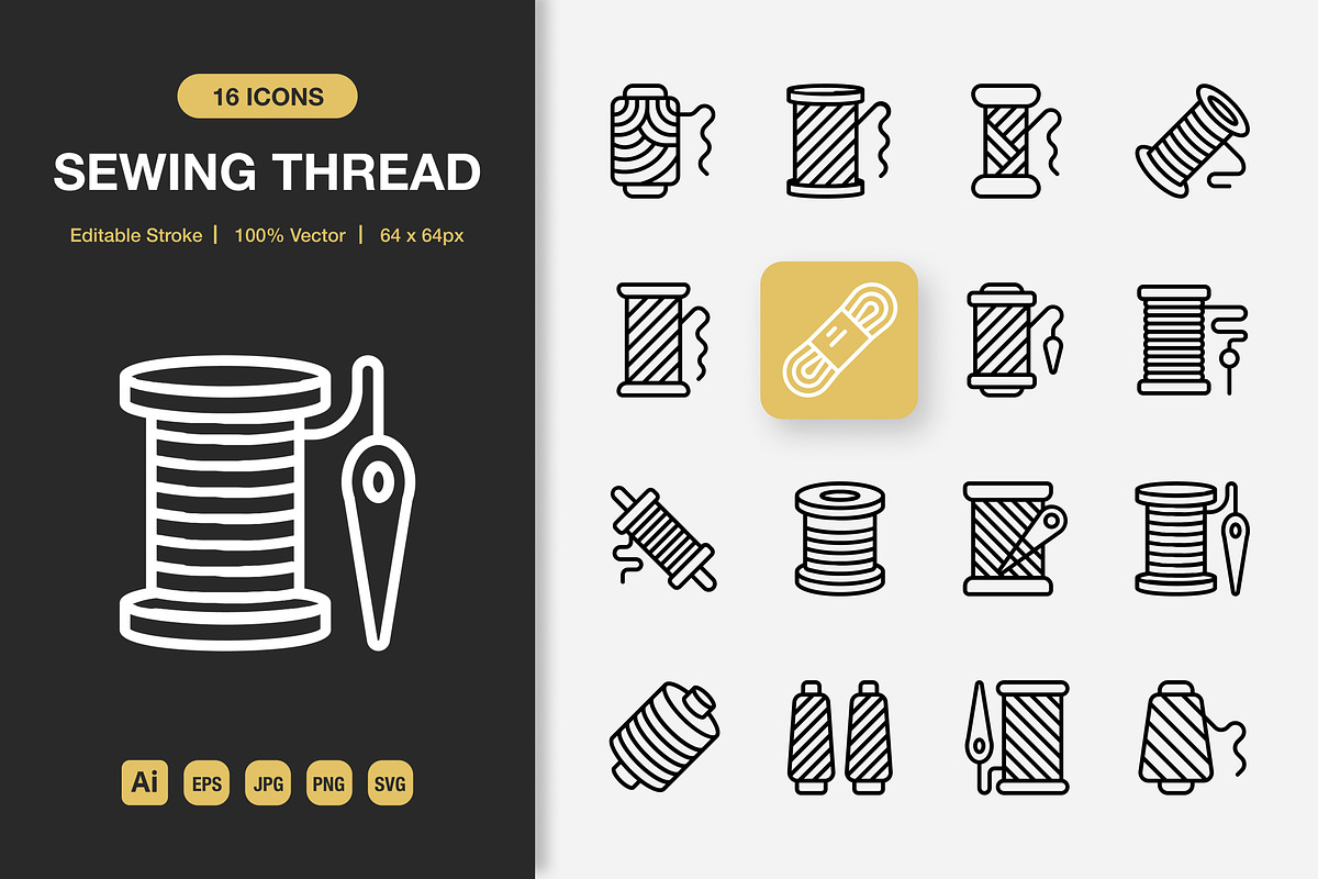 Sewing Thread Outline Icons, an Outline Icon by Spacepixel Creative