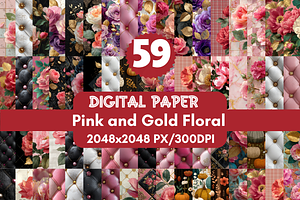 Pink and Gold Floral Digital Paper, a Pattern Graphic by LA Design