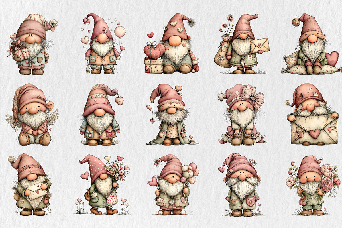 Quirky Valentine Day Gnome Clipart, a Seasonal Illustration by Rose Art (Photo 2 of 7)