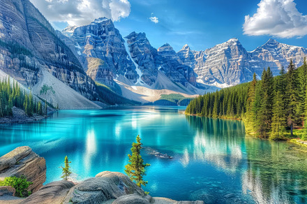 A crystal-clear lake reflects the to, a Photo by Tanuart