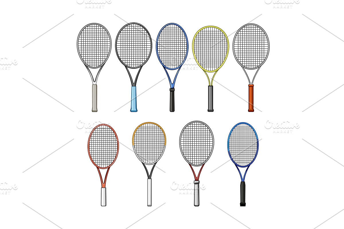 tennis racket set cartoon vector, an Object Illustration by pikepicture