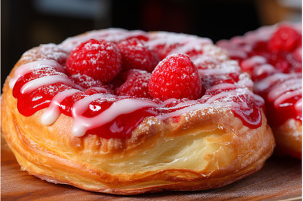 Moist Raspberry danish bun. Generate, a Food & Drink Photo by Ylivdesign
