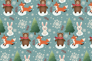 winter pattern with animals, a Texture Illustration by JYa_Design