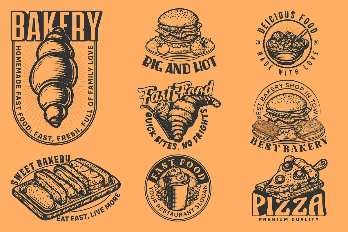 fast food labels and badges, a Branding & Logo Template by Billah Hub