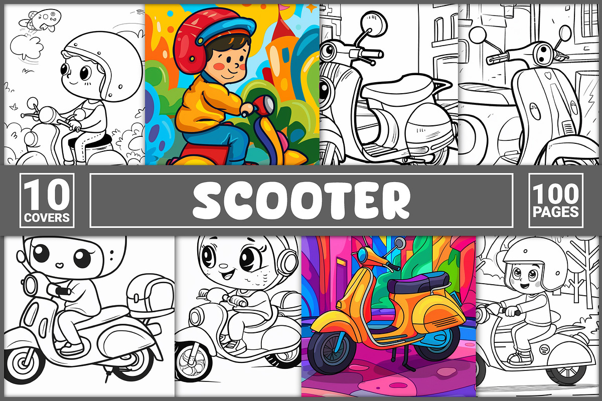 100 Scooter Coloring Pages, a Transportation Illustration by BrightMart