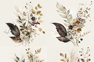 Watercolor bramble leaf bouquet