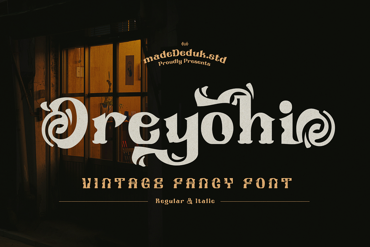 Oreyohi - Vintage Fancy Font, a Blackletter Font by madeDeduk (Photo 1 of 10)