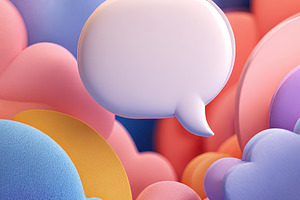 Speech bubble among pastel cloudscap, a Photo by Pixeness Studio