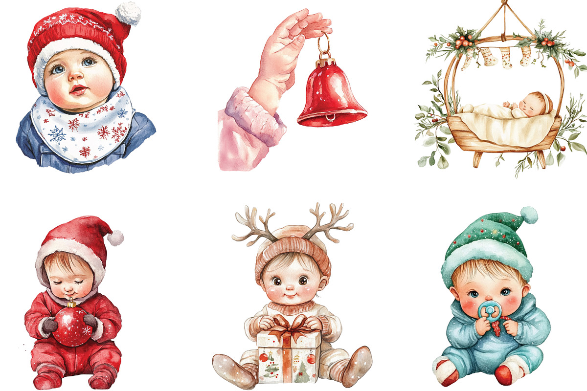 Baby's 1st Christmas Festive Clipart, an Illustration by CraftArtStudio (Photo 2 of 6)