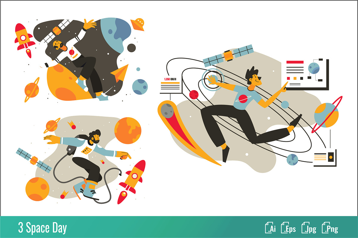 Space Day - Flat Illustration, a Technology Illustration by SlideFactory