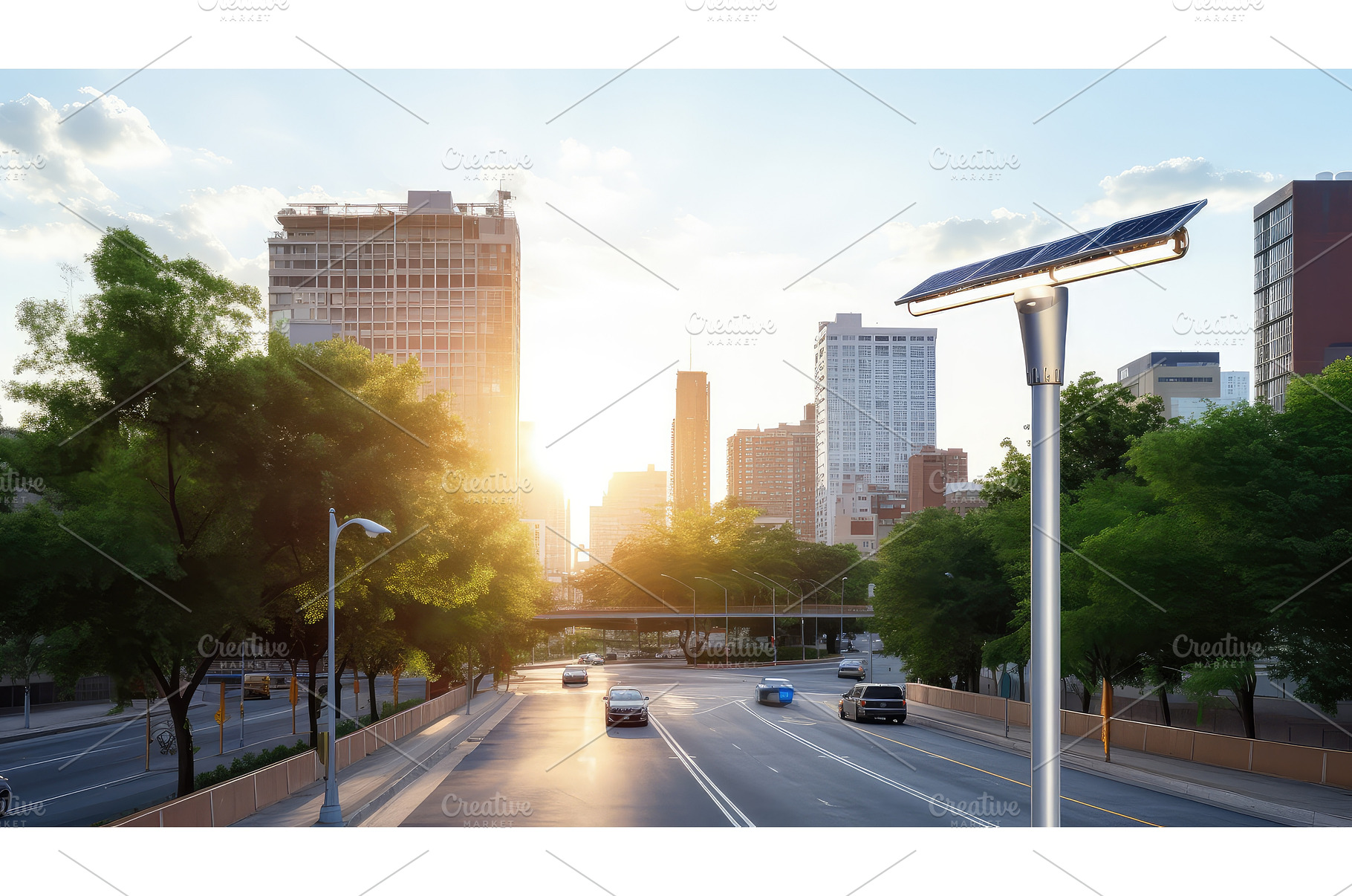 cityscape solar lights ai generated, an Industrial Photo by pikepicture